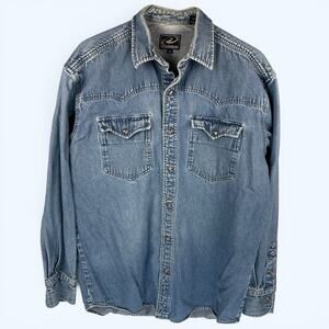 Roper Western Blue Denim Shirt Pearl Snaps Men's Size Medium